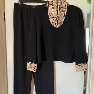 Ruffled St John sport black sweater and pants set